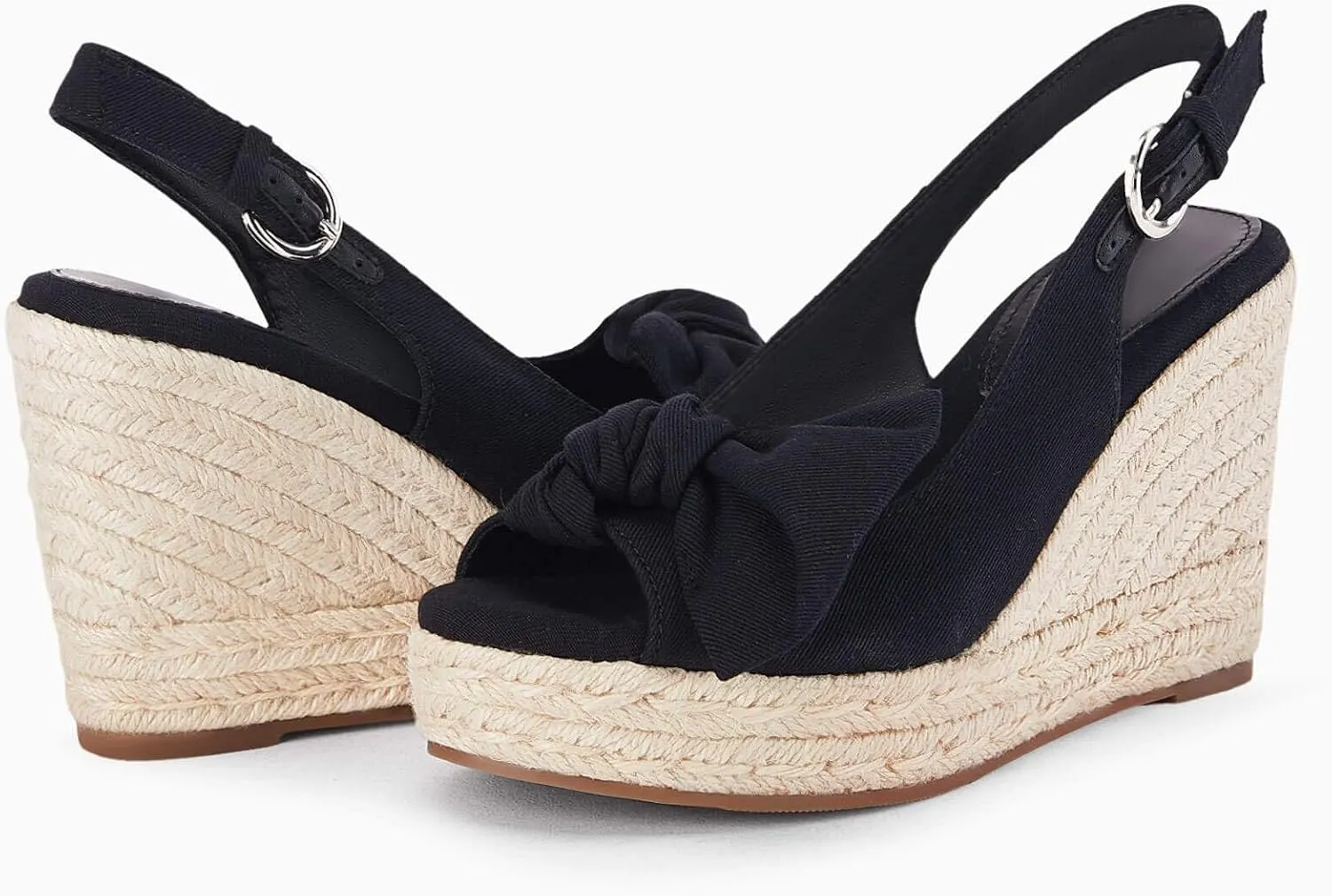Coutgo Women's Peep Toe Wedges Heels Slingback Espadrille Platform Sandals Side Bowknot Casual Shoes