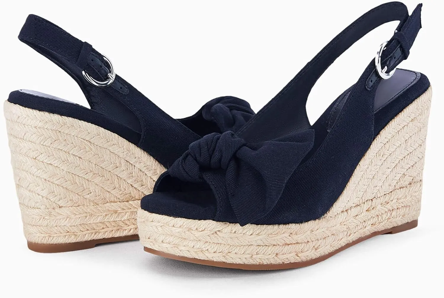 Coutgo Women's Peep Toe Wedges Heels Slingback Espadrille Platform Sandals Side Bowknot Casual Shoes