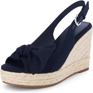 Coutgo Women's Peep Toe Wedges Heels Slingback Espadrille Platform Sandals Side Bowknot Casual Shoes