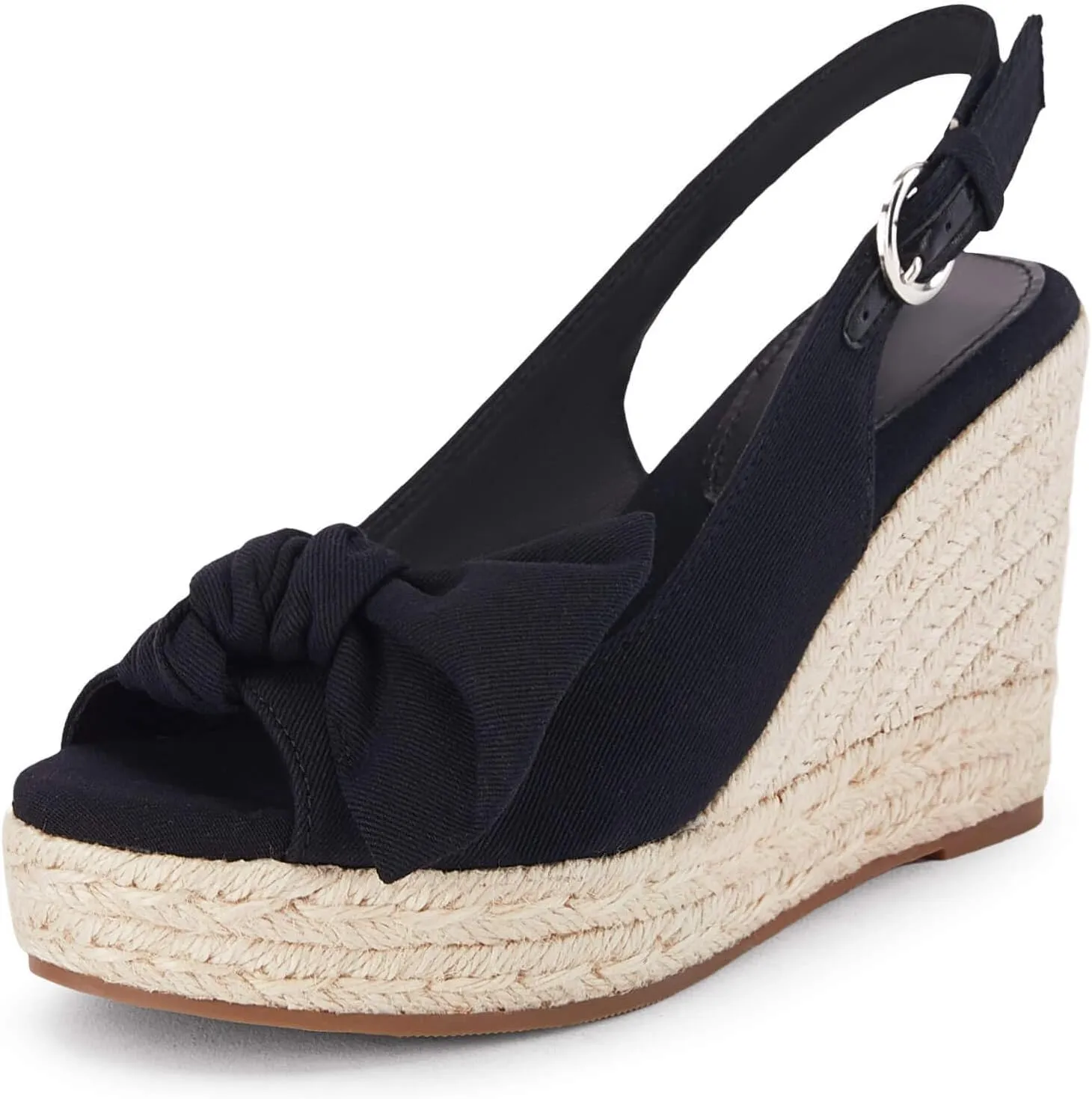 Coutgo Women's Peep Toe Wedges Heels Slingback Espadrille Platform Sandals Side Bowknot Casual Shoes