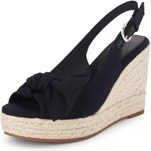 Coutgo Women's Peep Toe Wedges Heels Slingback Espadrille Platform Sandals Side Bowknot Casual Shoes