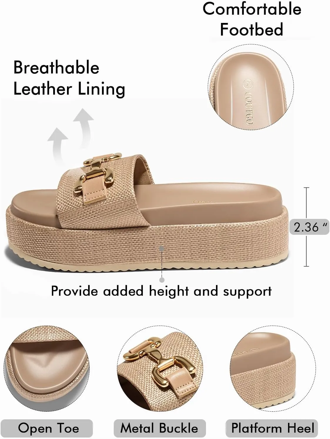 Coutgo Womens Platform Sandals Raffia Espadrilles Metal Chain Slip on Open Toe Cute Beach Slide Sandals