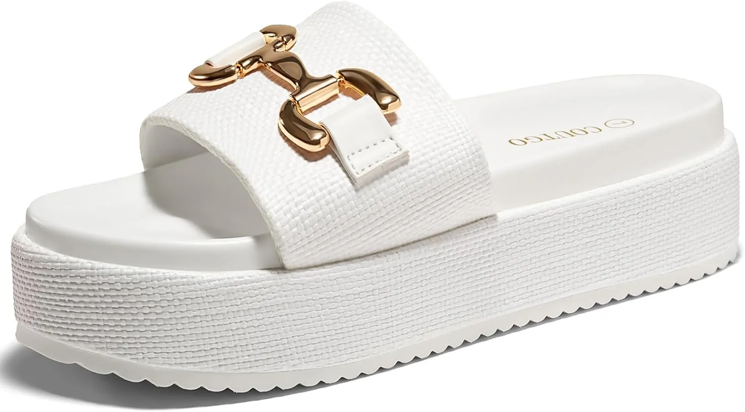 Coutgo Womens Platform Sandals Raffia Espadrilles Metal Chain Slip on Open Toe Cute Beach Slide Sandals