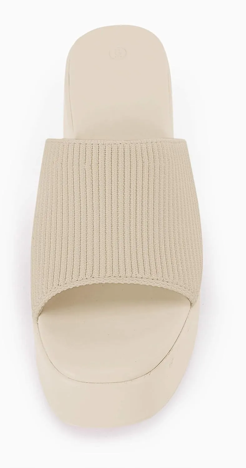 Coutgo Womens Platform Slides Sandals Square Open Toe Slip On Elastic Band Casual Lightweight Wedge Shoes