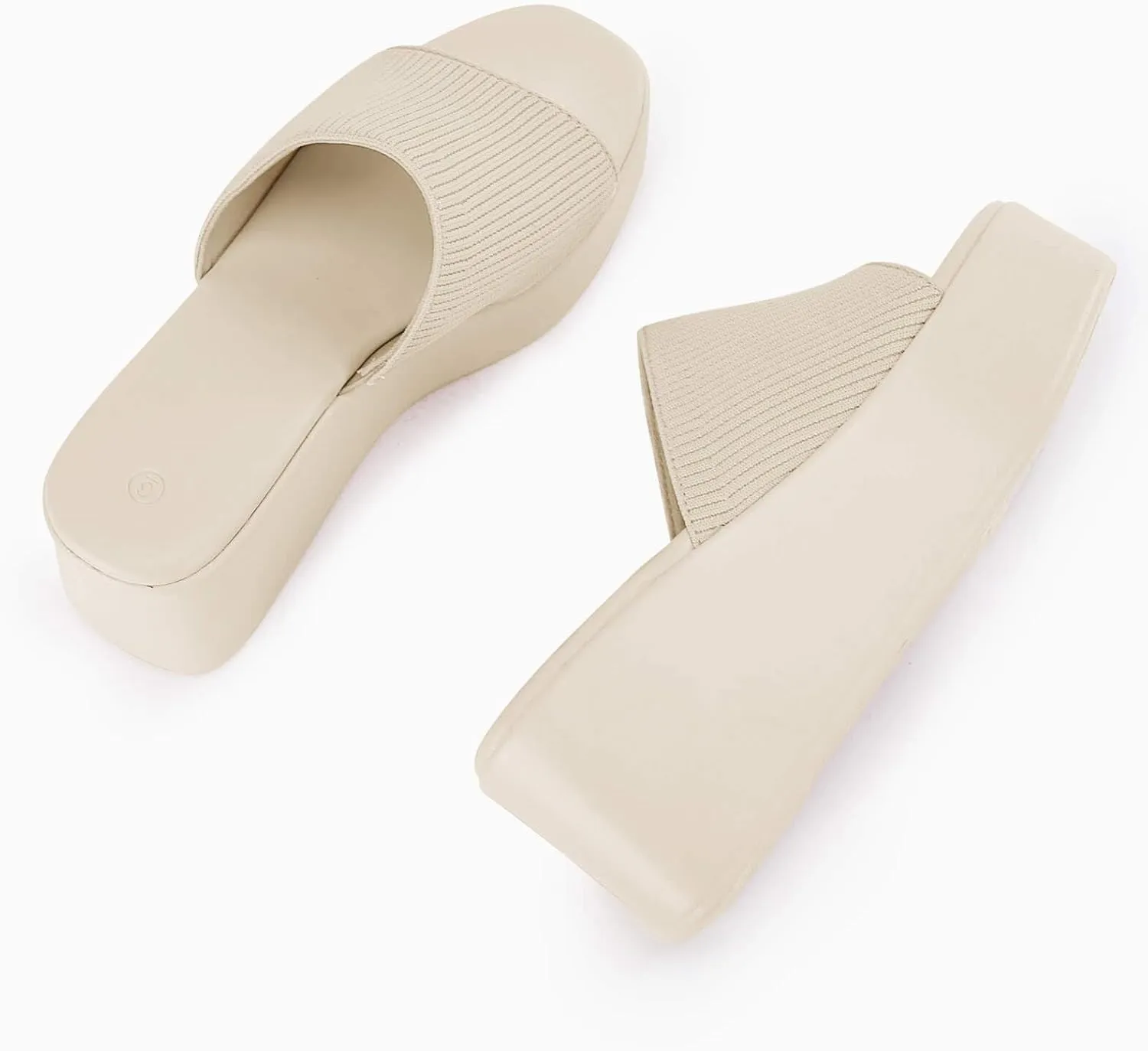 Coutgo Womens Platform Slides Sandals Square Open Toe Slip On Elastic Band Casual Lightweight Wedge Shoes