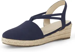 Coutgo Women's Platform Wedge Espadrille Sandals Slingback Slip on Closed Toe Strap Shoes, Navy, Size 11