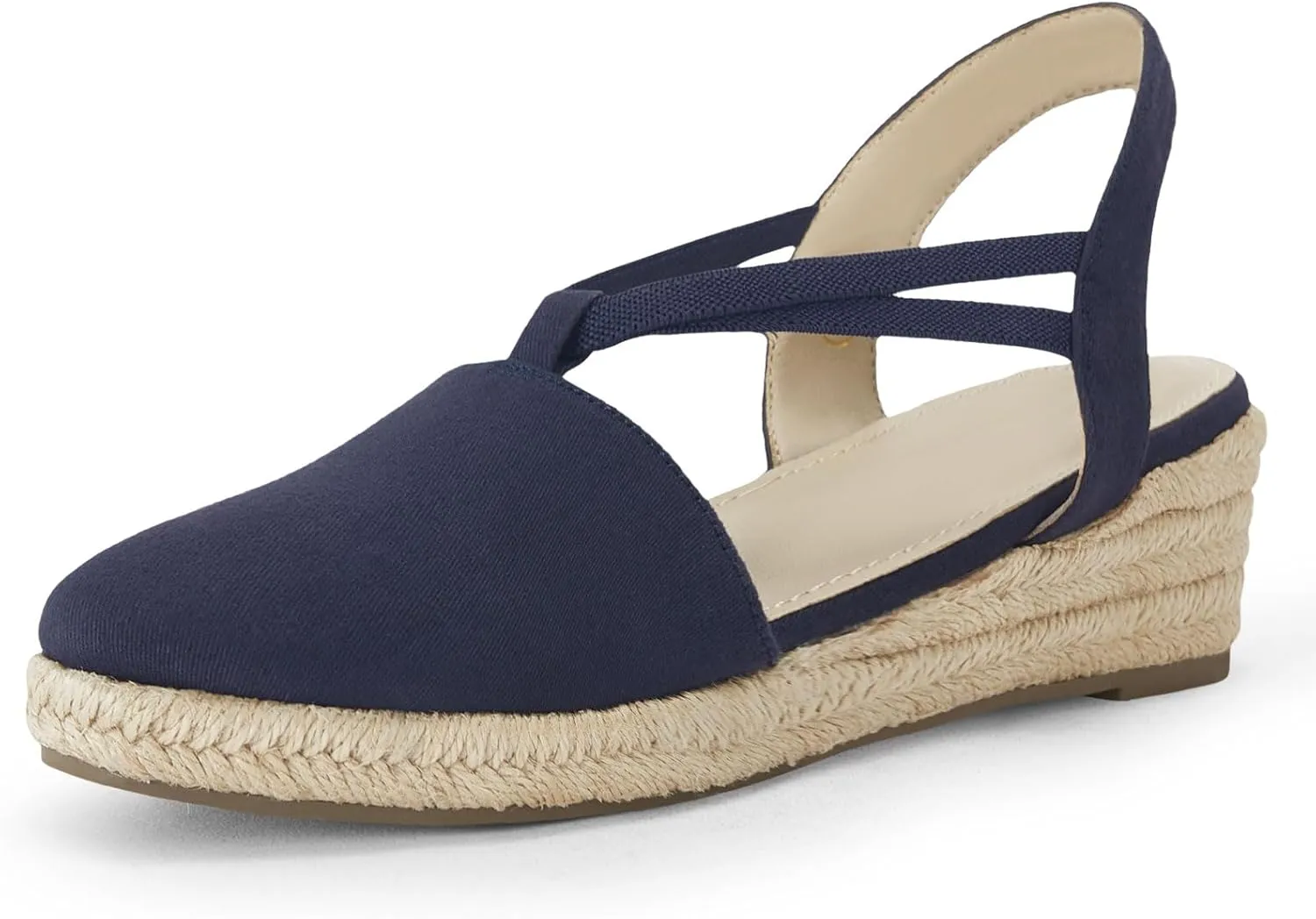 Coutgo Women's Platform Wedge Espadrille Sandals Slingback Slip on Closed Toe Strap Shoes, Navy, Size 11