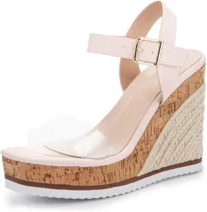 Coutgo Women's Wedge Platform Espadrille Sandals One Strap Open Toe Ankle Buckle Strap Casual Summer Shoes