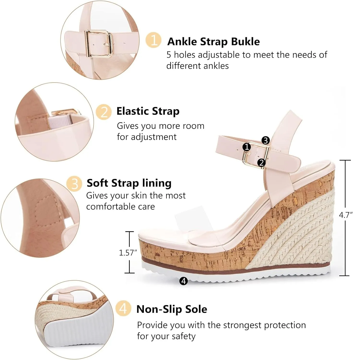 Coutgo Women's Wedge Platform Espadrille Sandals One Strap Open Toe Ankle Buckle Strap Casual Summer Shoes