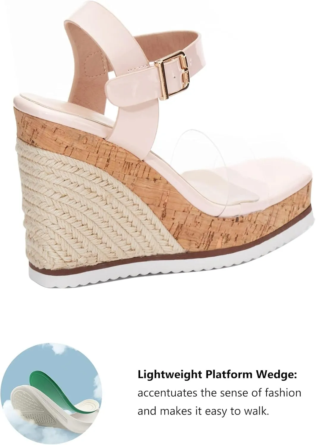 Coutgo Women's Wedge Platform Espadrille Sandals One Strap Open Toe Ankle Buckle Strap Casual Summer Shoes