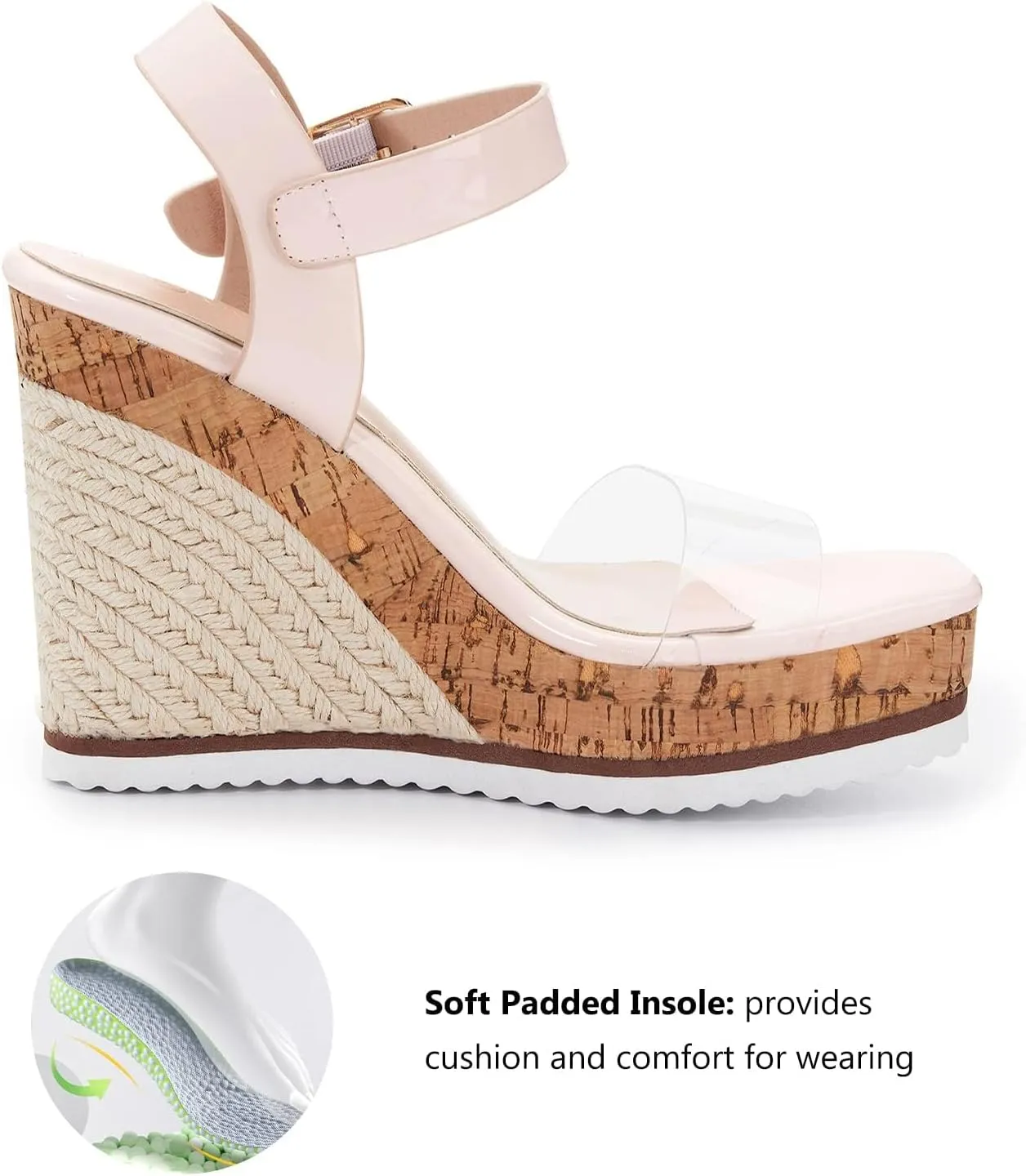 Coutgo Women's Wedge Platform Espadrille Sandals One Strap Open Toe Ankle Buckle Strap Casual Summer Shoes