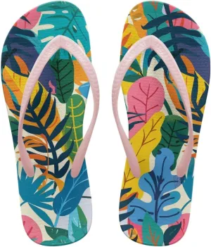 Creative Tropical Floral Print Women Flip Flops Lightweight Shower Slippers Stylish Casual Beach Sandals Summer Vacation