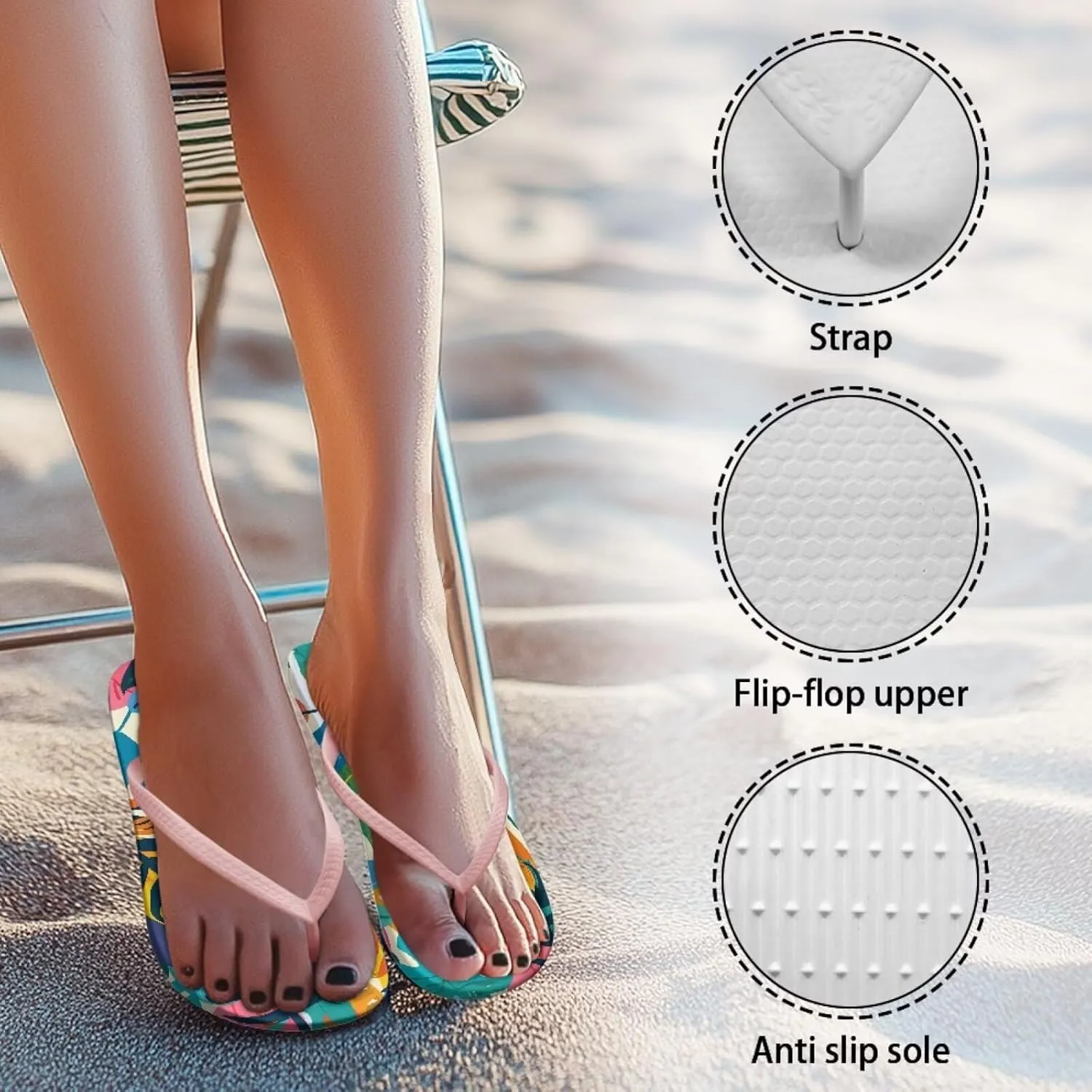 Creative Tropical Floral Print Women Flip Flops Lightweight Shower Slippers Stylish Casual Beach Sandals Summer Vacation