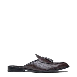 Croco Textured Leather Tassel Mule Shoes