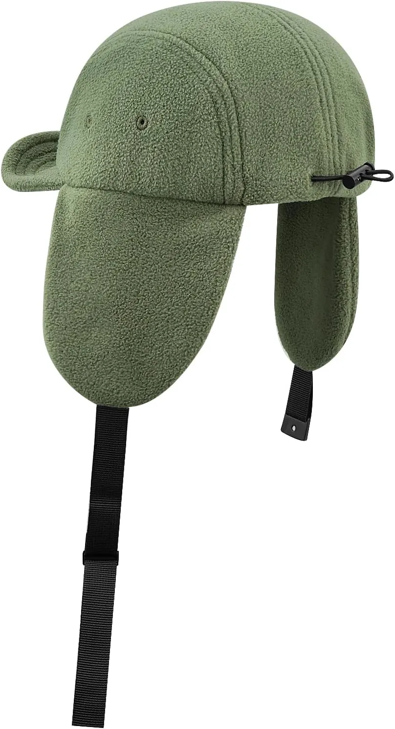 Croogo Earflaps Baseball Cap Winter Trapper Hats for Men Warm Trooper Visor Hat 5 Panel Flat Bill Caps Snow Eskimo Hat