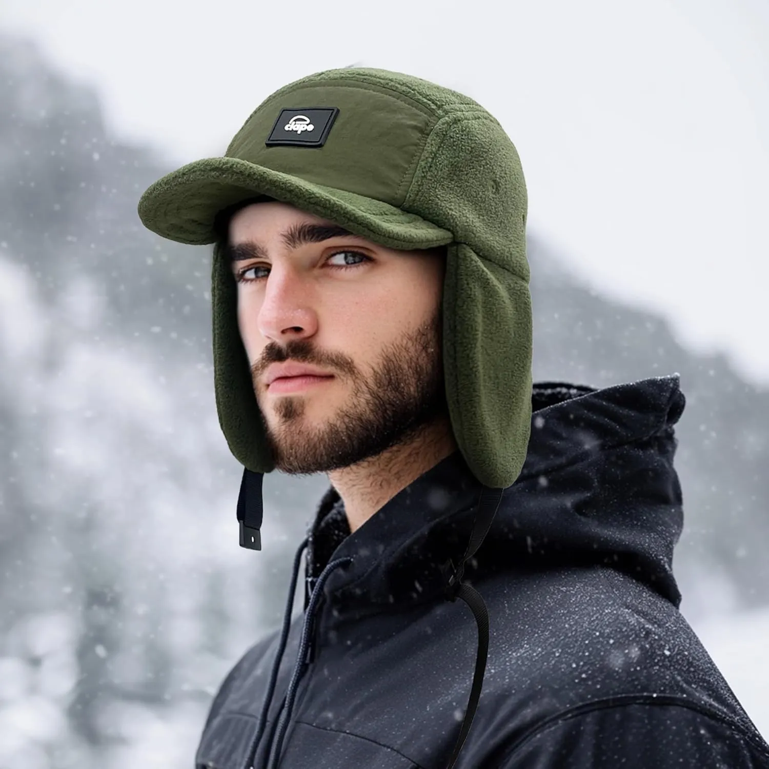 Croogo Earflaps Baseball Cap Winter Trapper Hats for Men Warm Trooper Visor Hat 5 Panel Flat Bill Caps Snow Eskimo Hat