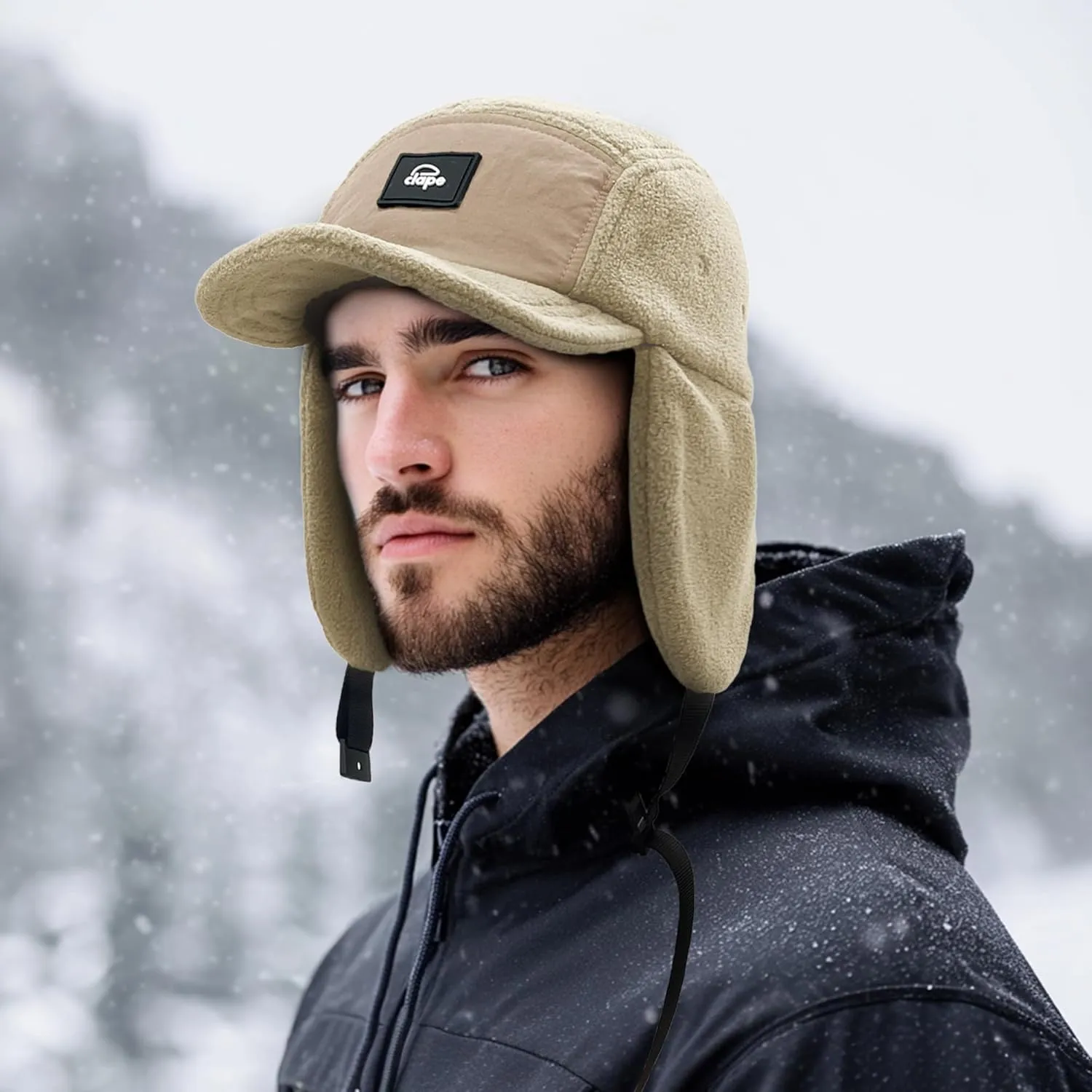 Croogo Earflaps Baseball Cap Winter Trapper Hats for Men Warm Trooper Visor Hat 5 Panel Flat Bill Caps Snow Eskimo Hat