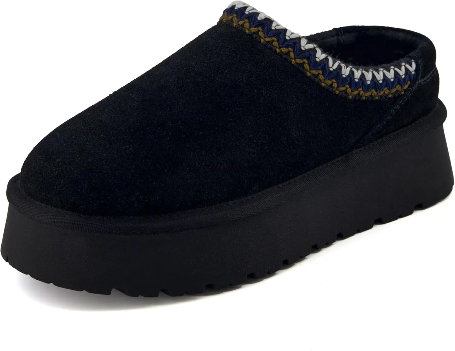 CUSHIONAIRE Kabuki Platform Boots Genuine Suede Fuzzy Mule Slippers for Women with Memory Foam | Indoor/Outdoor Womens Slippers | Wide Widths Available