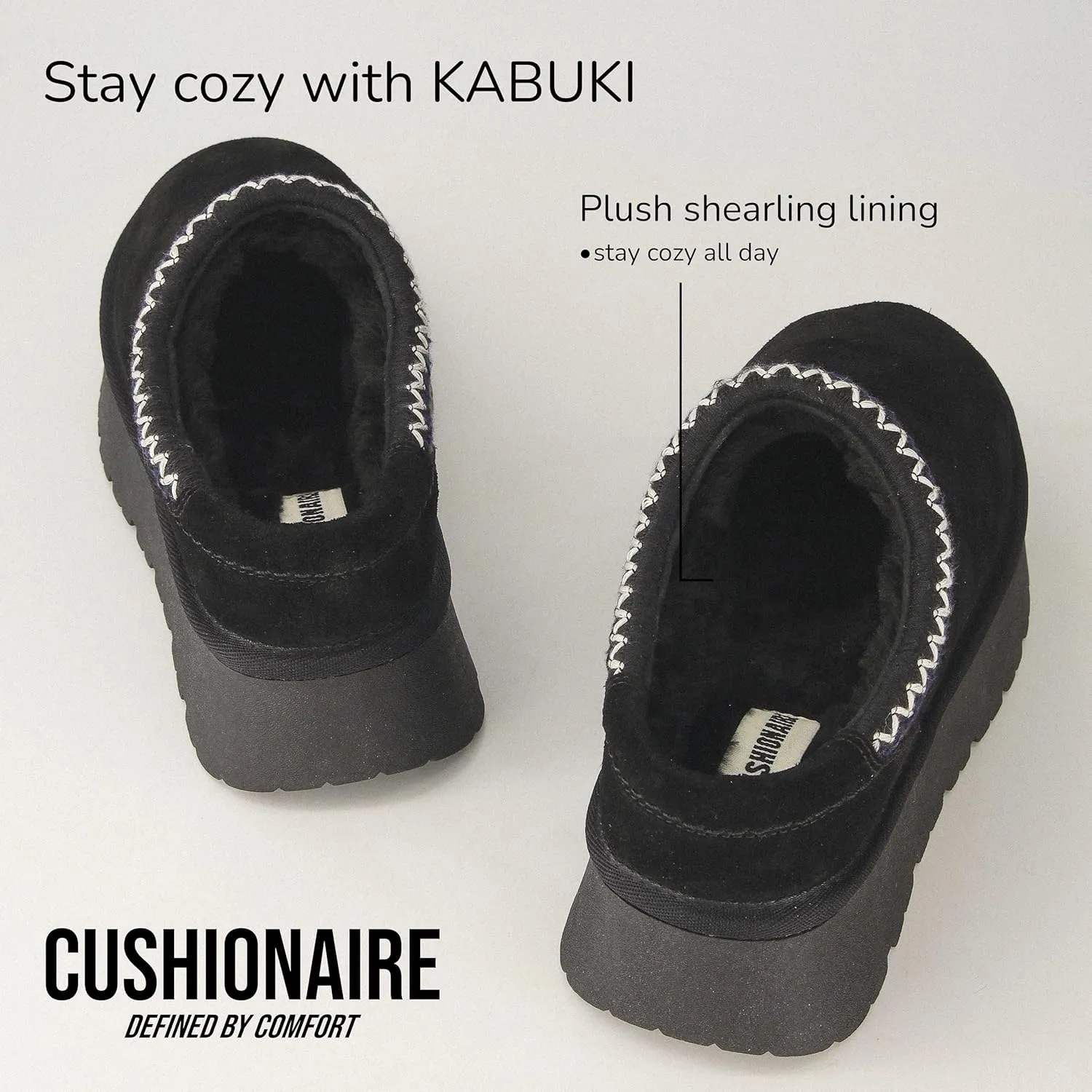 CUSHIONAIRE Kabuki Platform Boots Genuine Suede Fuzzy Mule Slippers for Women with Memory Foam | Indoor/Outdoor Womens Slippers | Wide Widths Available