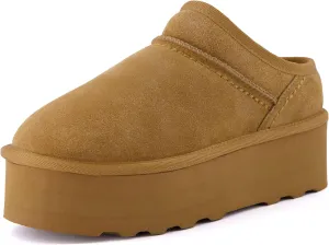 CUSHIONAIRE Women's Huggy Genuine Suede Cozy Mule Platform  Memory Foam, Wide Widths Available