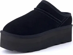 CUSHIONAIRE Women's Huggy Genuine Suede Cozy Mule Platform  Memory Foam, Wide Widths Available