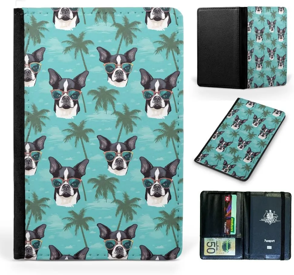 CUTE BOSTON TERRIER PUPPY DOG CANINE PATTERN #A2#1 FAUX LEATHER FLIP WALLET TRAVEL PASSPORT ID HOLDER ITINERARY ORGANIZER COVER
