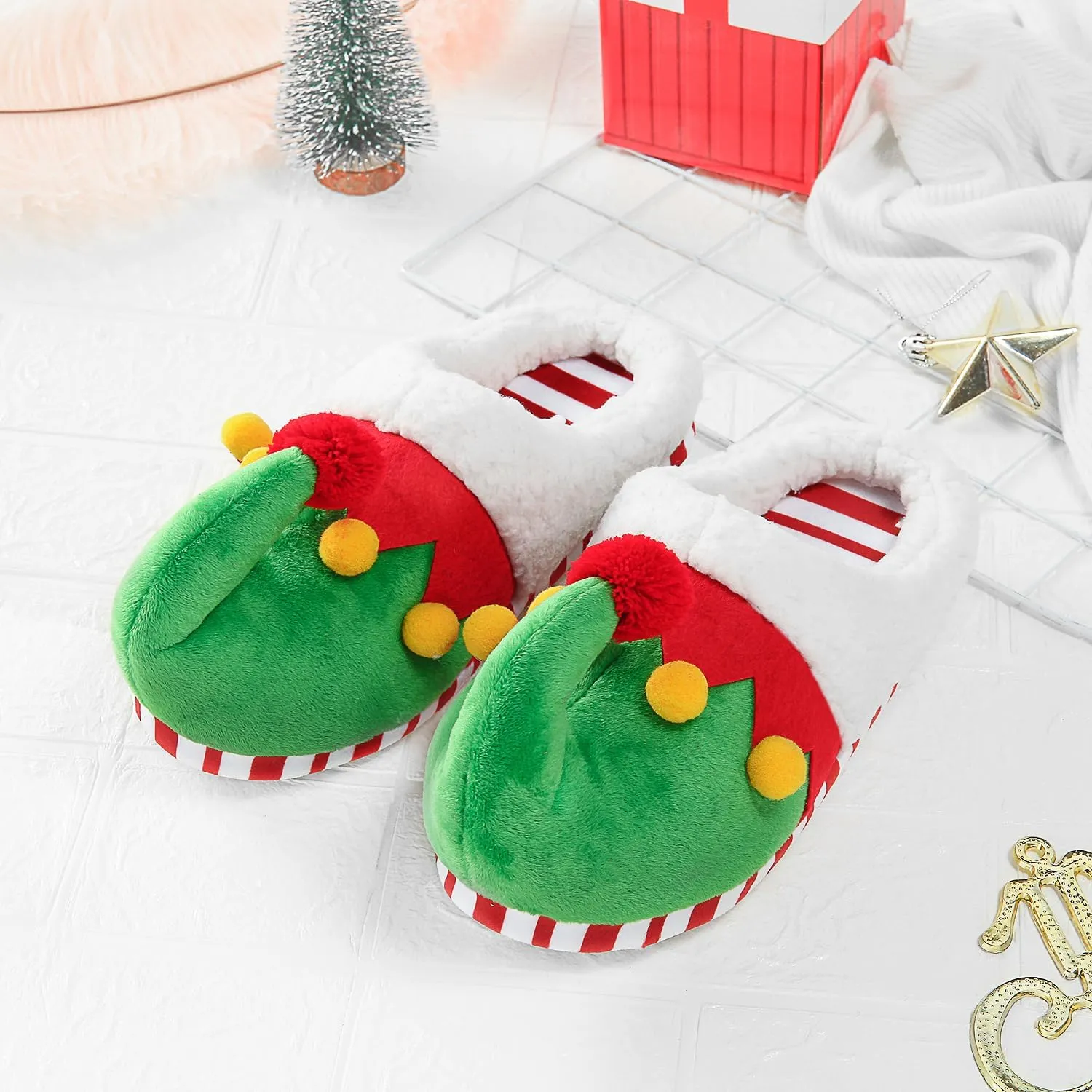Cute Elf Shoes for Women Men - Furry Home Nonslip Slippers - Comfy Bedroom Holiday Animal Indoor Outdoor Shoes