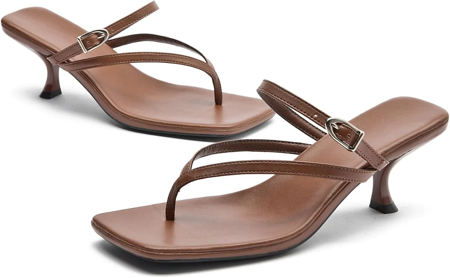 DADAWEN Women's Kitten Heels Thong Sandals Square Open Toe Buckle Slip On Flip Flops Heels Sexy Fashion Summer Dressy Wedding Party Pumps Heeled Sandals