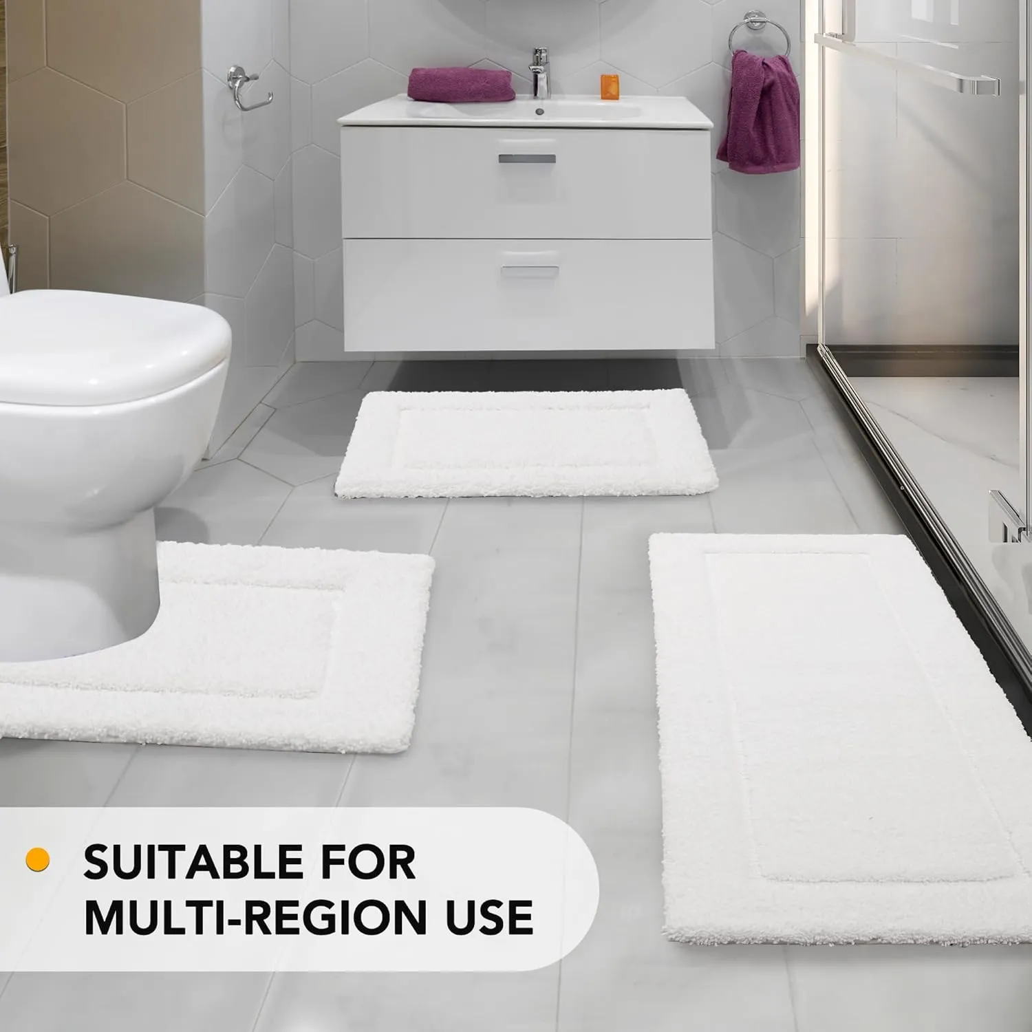 Deconovo Non-Slip Bath Mat - Ultra Soft, Quick Dry, Super Absorbent, Machine Washable, Premium Plush Rug for Bathroom & Shower - 24x17 Inch,Pure White