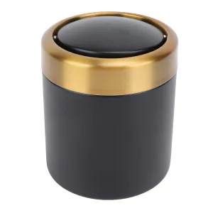 Desktop Trash Can Stainless Steel Stylish Desktop Waste Basket Small Garbage Can with Lid for Living Room Kitchen Office (Black)