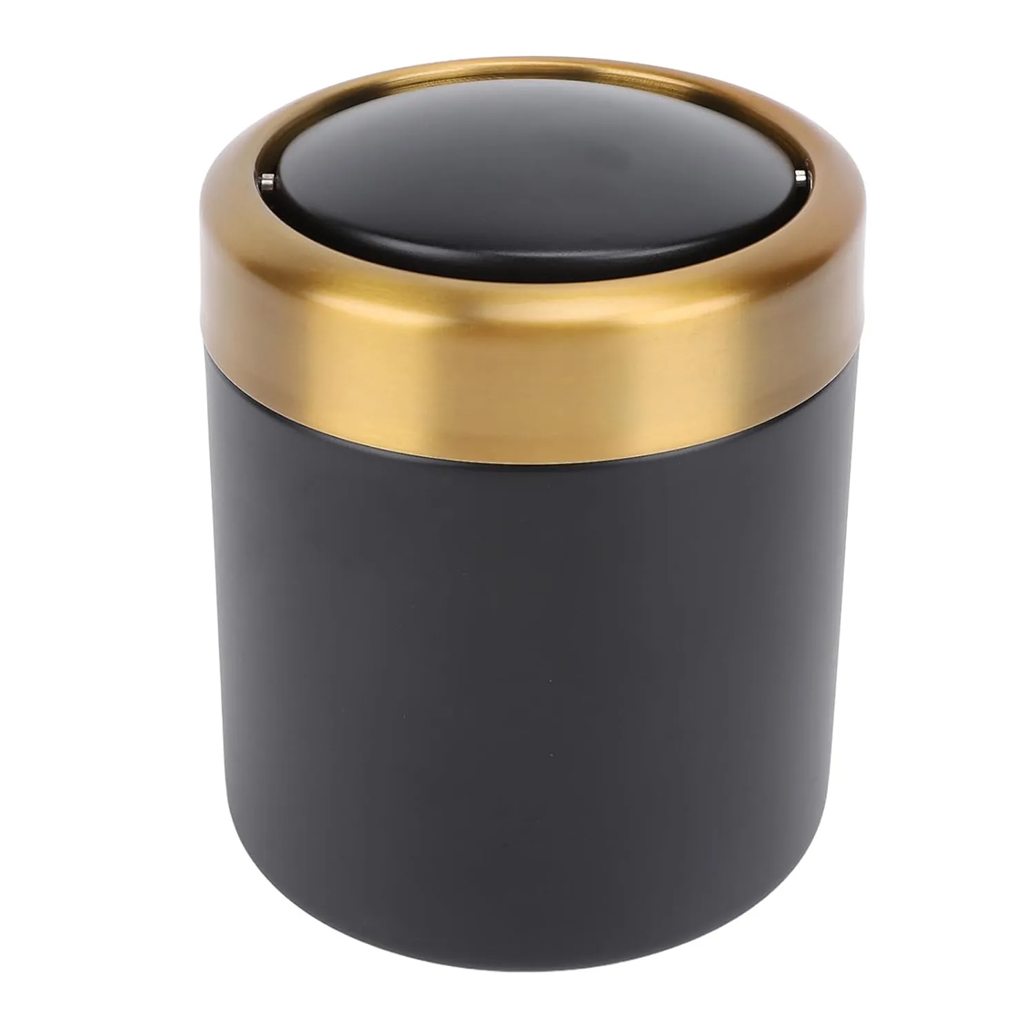 Desktop Trash Can Stainless Steel Stylish Desktop Waste Basket Small Garbage Can with Lid for Living Room Kitchen Office (Black)
