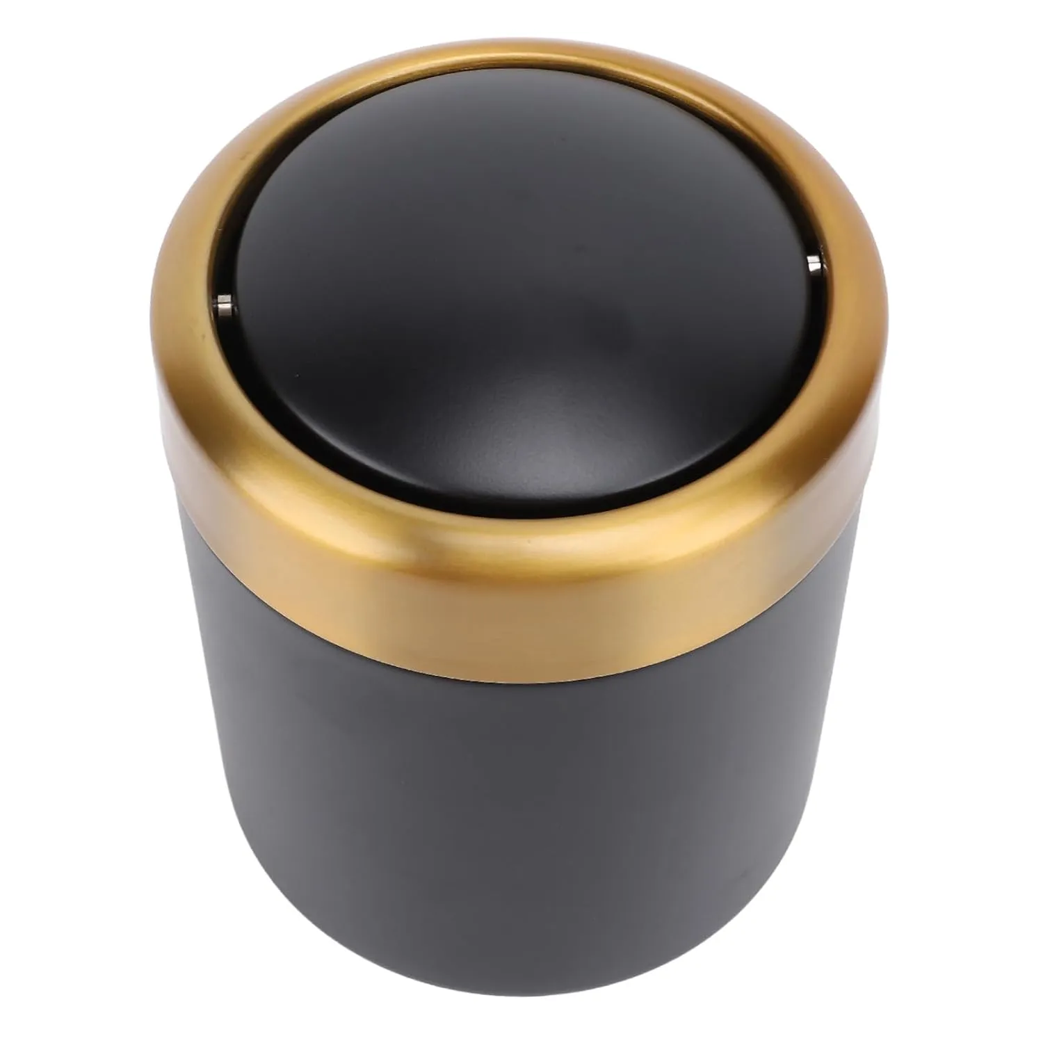 Desktop Trash Can Stainless Steel Stylish Desktop Waste Basket Small Garbage Can with Lid for Living Room Kitchen Office (Black)