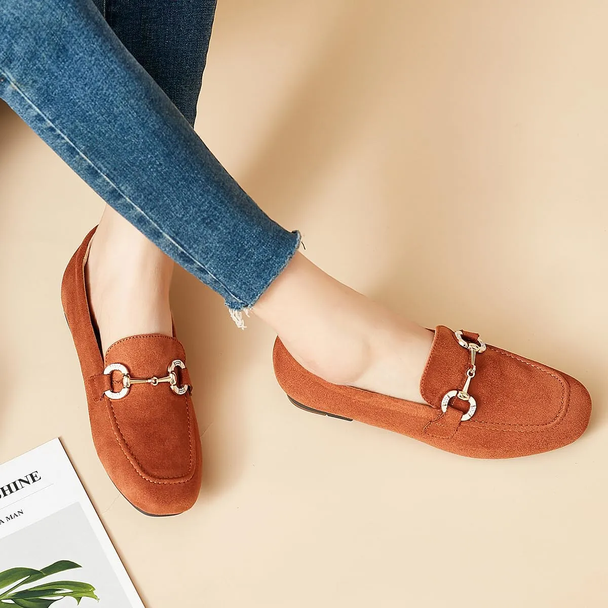 DeYashopin Womens Loafers Shoes Fashion Low Heel Slip on Shoes Comfortable Driving Flats