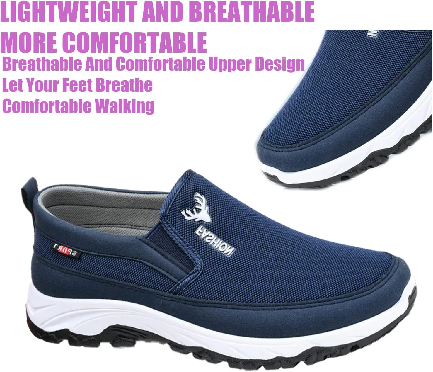 DirraBra Men's Slip-On Mesh Orthopedic Sneakers Walking Shoes,Sports Breathable Loafers Boat Shoes Casual Platform Comfy Non-Slip Hiking Working Shoes