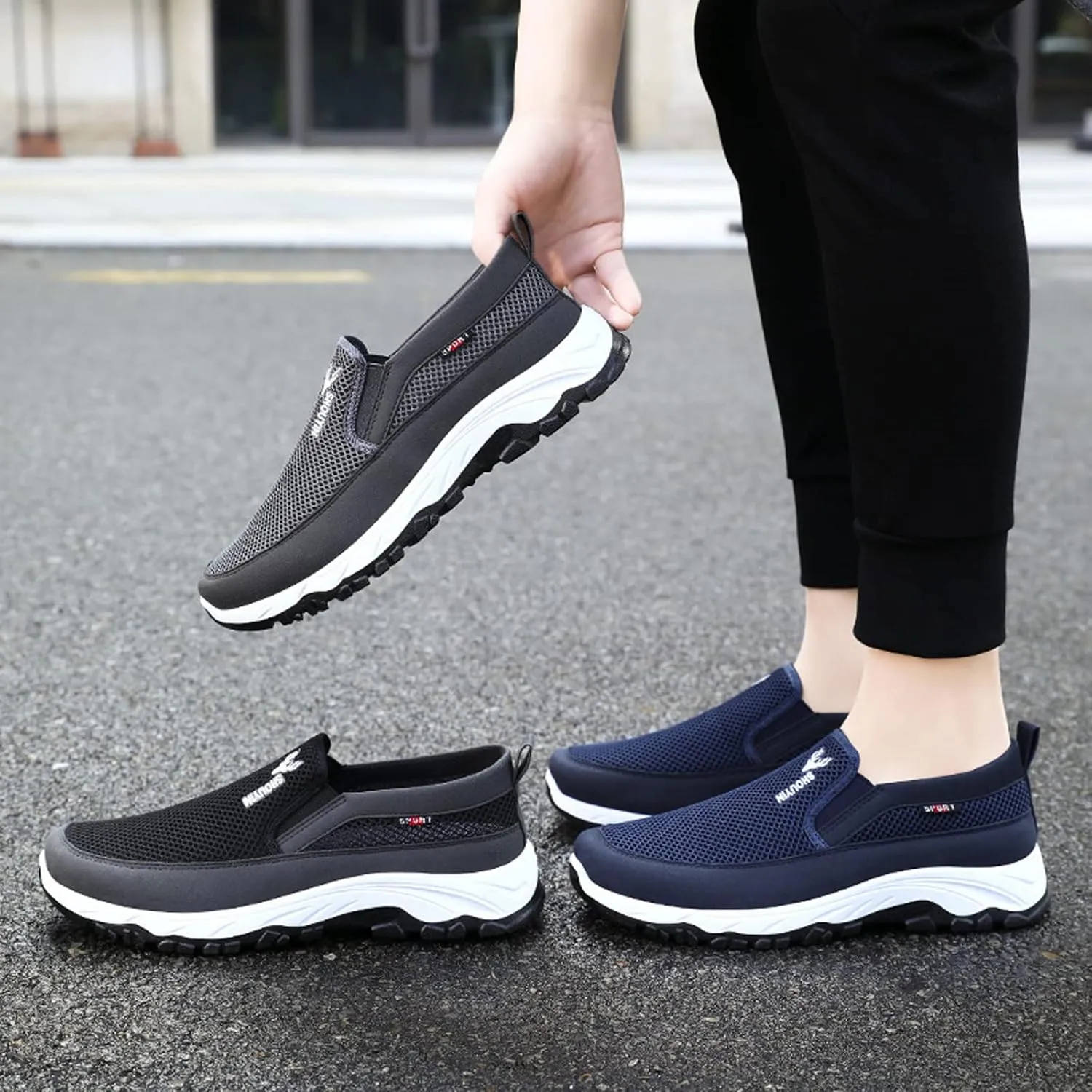 DirraBra Men's Slip-On Mesh Orthopedic Sneakers Walking Shoes,Sports Breathable Loafers Boat Shoes Casual Platform Comfy Non-Slip Hiking Working Shoes