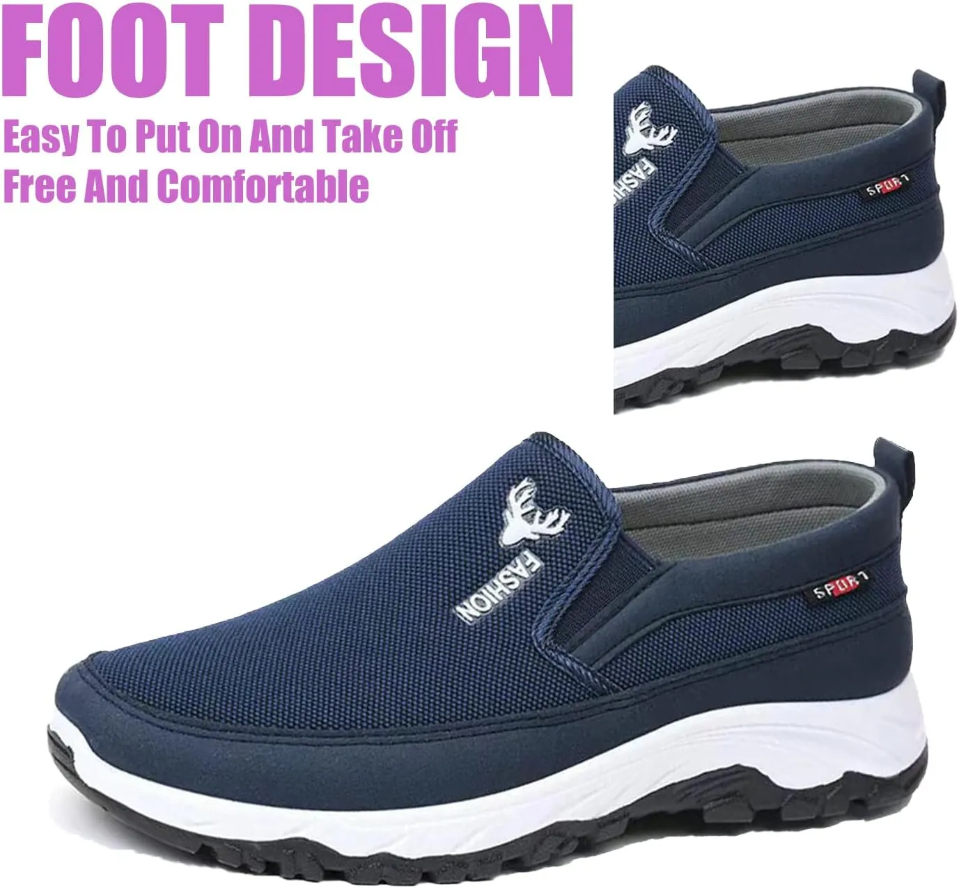 DirraBra Men's Slip-On Mesh Orthopedic Sneakers Walking Shoes,Sports Breathable Loafers Boat Shoes Casual Platform Comfy Non-Slip Hiking Working Shoes