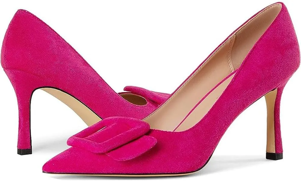 Divanne Pumps Shoes, Women's Stiletto High Heels Buckle Suede Pumps Pointy Toe Slip-On Office Pumps for Party Dress