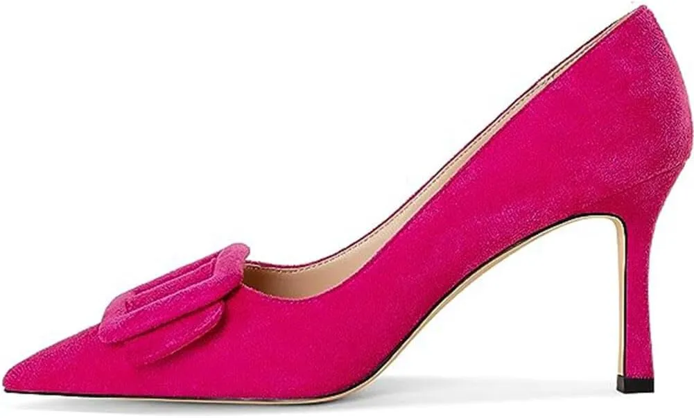 Divanne Pumps Shoes, Women's Stiletto High Heels Buckle Suede Pumps Pointy Toe Slip-On Office Pumps for Party Dress