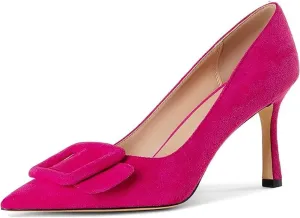 Divanne Pumps Shoes, Women's Stiletto High Heels Buckle Suede Pumps Pointy Toe Slip-On Office Pumps for Party Dress