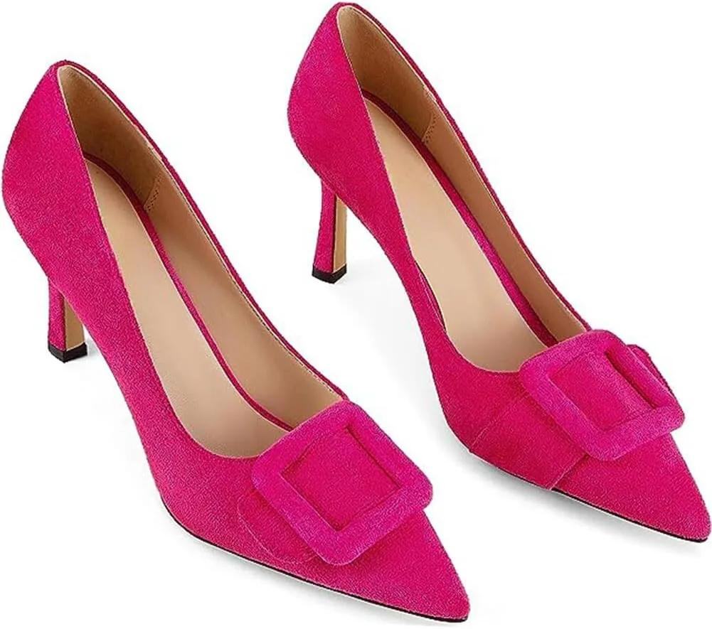 Divanne Pumps Shoes, Women's Stiletto High Heels Buckle Suede Pumps Pointy Toe Slip-On Office Pumps for Party Dress