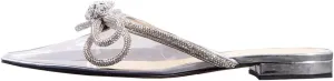 Divanne Women's Flat Mules, Pointed Toe Backless Loafer Shoes Rhinestone Bowknot Slip on Mule Slides
