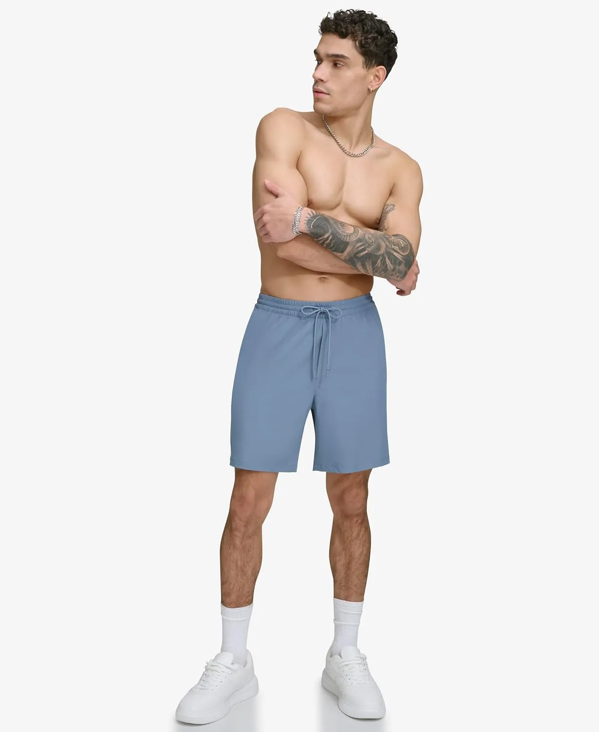DKNY Men's Stretch Quick Dry Volley UPF 40  Protection Swim Trunk