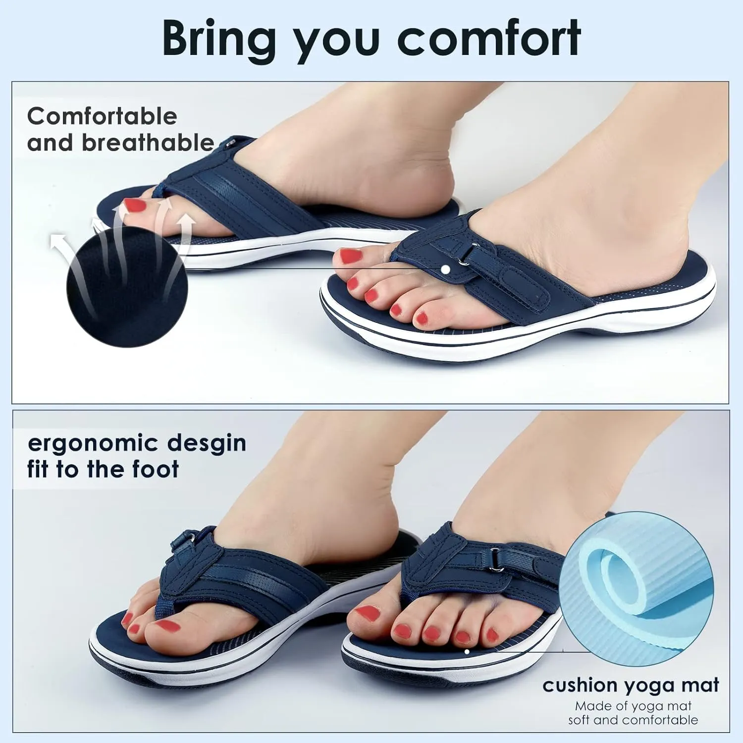 DOGDAN Women's Flip Flops Thong Cushion Sandals Toepost Slippers