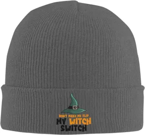 Don't Make Me Flip My Witch Switch Winter Beanie Hat for Men & Women - Warm Knit Cap - Soft Stylish Skull Caps Deep Heather