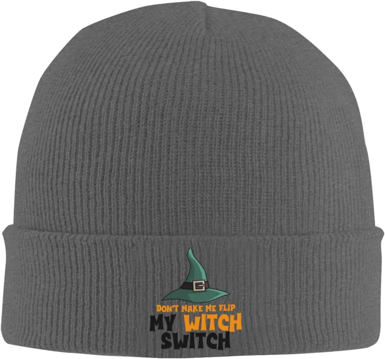 Don't Make Me Flip My Witch Switch Winter Beanie Hat for Men & Women - Warm Knit Cap - Soft Stylish Skull Caps Deep Heather