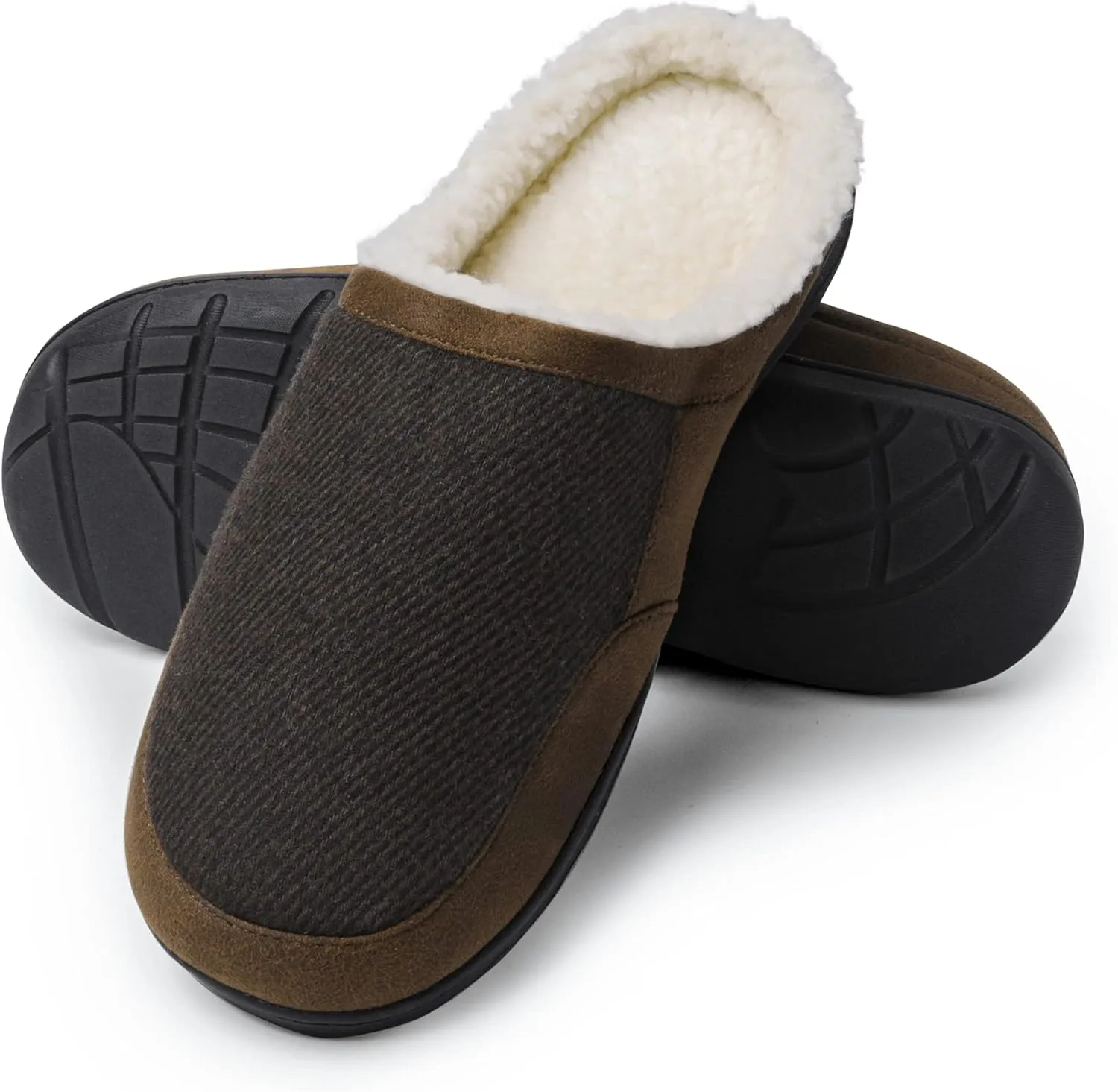 DREAM PAIRS Men's Cozy Memory Foam Slippers with Fuzzy Wool-Like Lining, Slip-on Washable Indoor Outdoor House Shoes