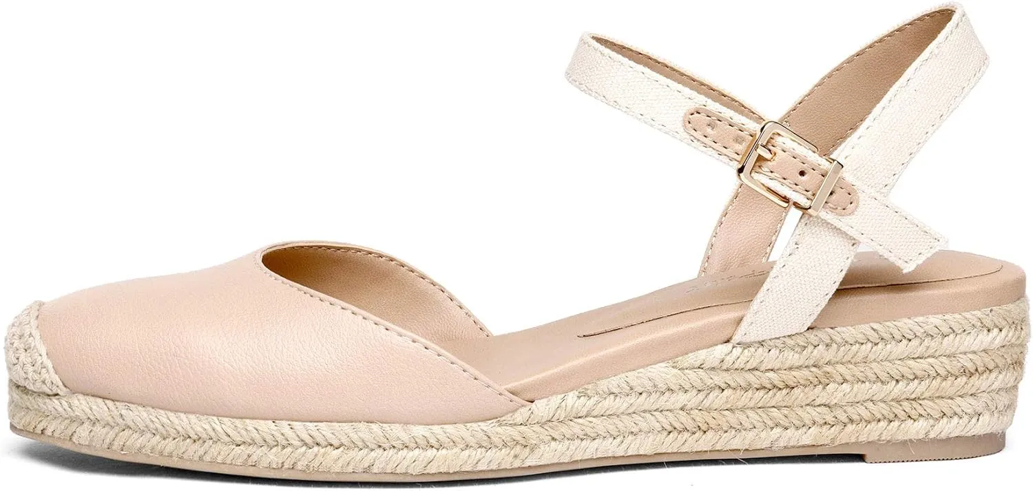 DREAM PAIRS Women's Closed Toe Elastic Ankle Strap Espadrilles Wedge Sandals