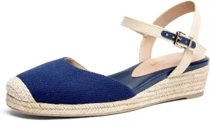 DREAM PAIRS Women's Closed Toe Elastic Ankle Strap Espadrilles Wedge Sandals