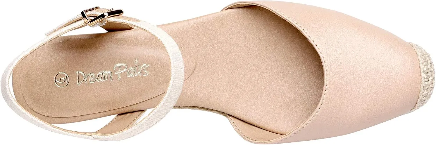 DREAM PAIRS Women's Closed Toe Elastic Ankle Strap Espadrilles Wedge Sandals