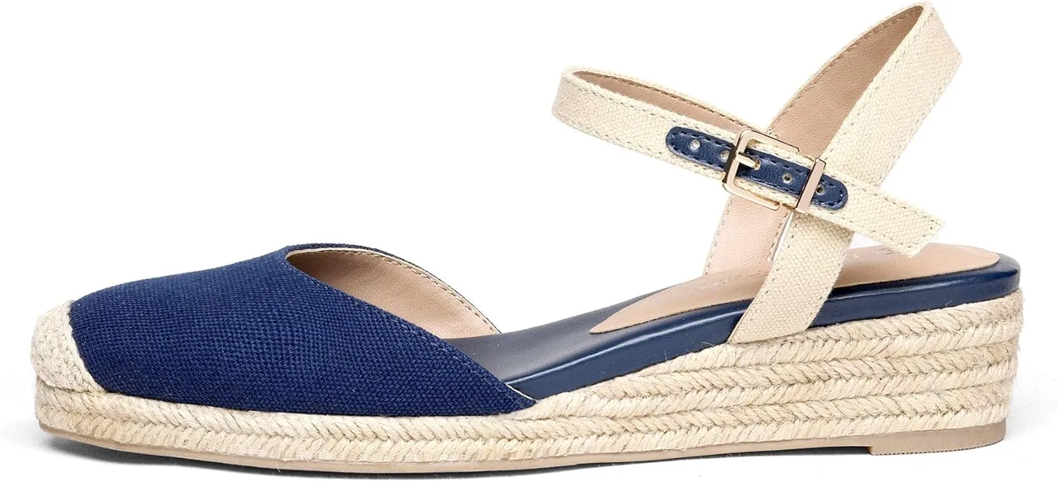 DREAM PAIRS Women's Closed Toe Elastic Ankle Strap Espadrilles Wedge Sandals